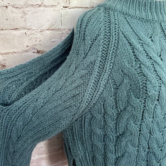 Urban Outfitters Womens Teal Cold Shoulder Sweater Chunky Cable Knit Size S NEW - Picture 4 of 12